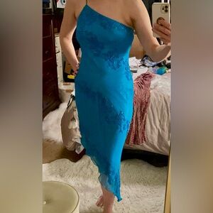 EUC SCALA Silk beaded turquoise dress